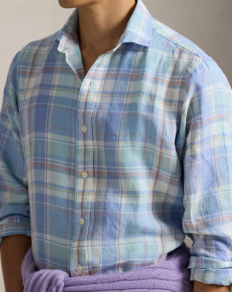 Classic Fit Plaid Slub Linen Shirt