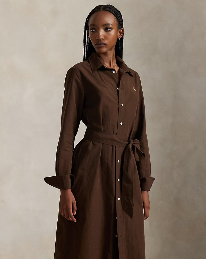 Cotton-Linen Belted Shirtdress