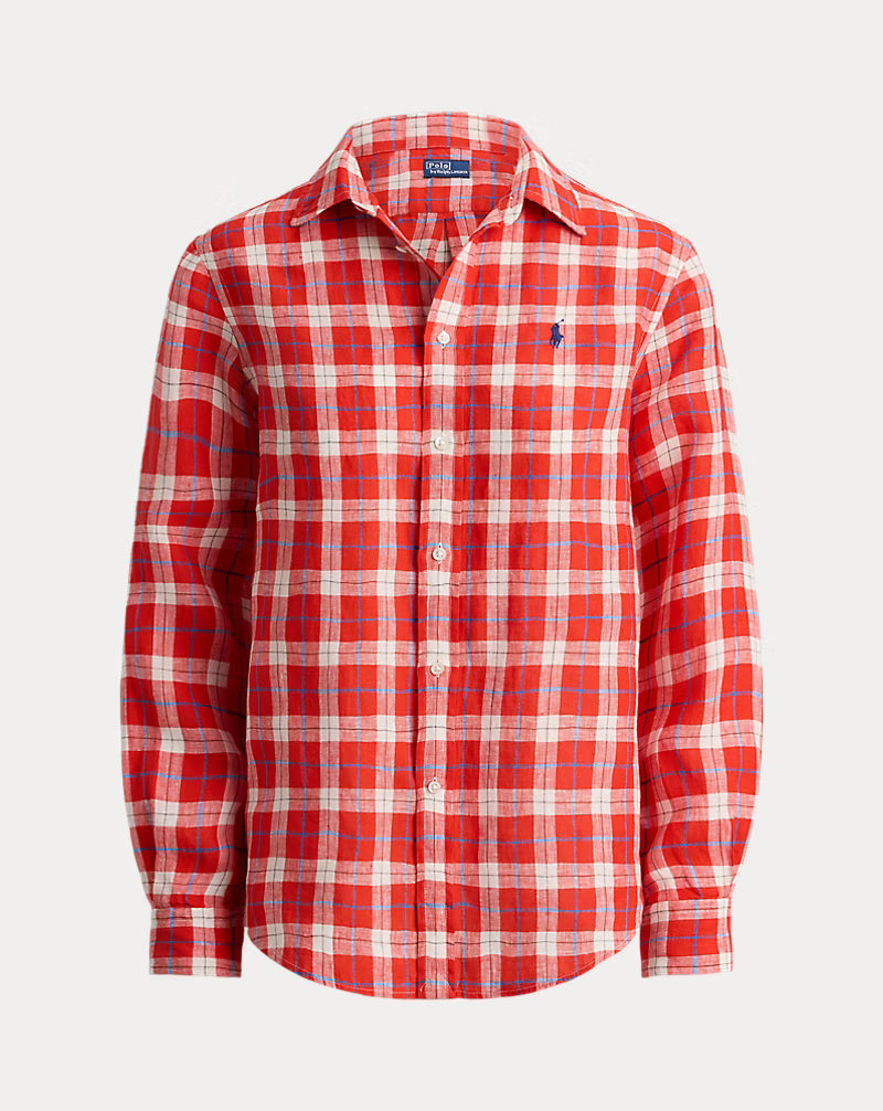 Classic Fit Plaid Linen Shirt