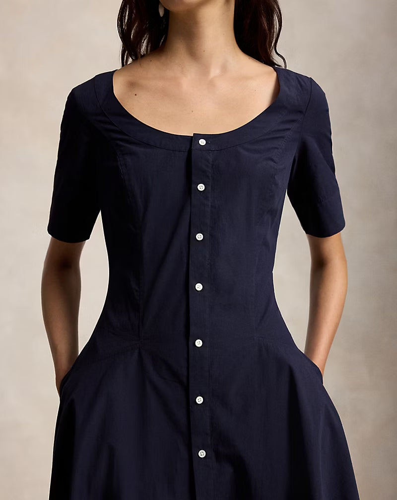 Cotton Canvas Scoopneck Dress
