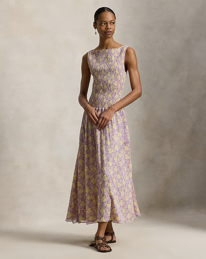 Floral Smocked Crinkled Dress