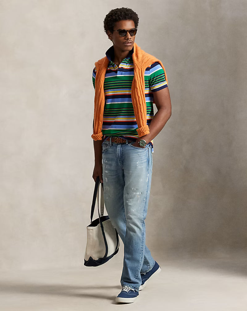 Classic Fit Striped Mesh Polo Shirt