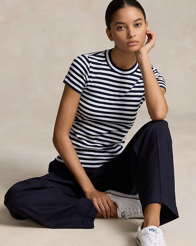 Striped Ribbed Cotton Crewneck Tee