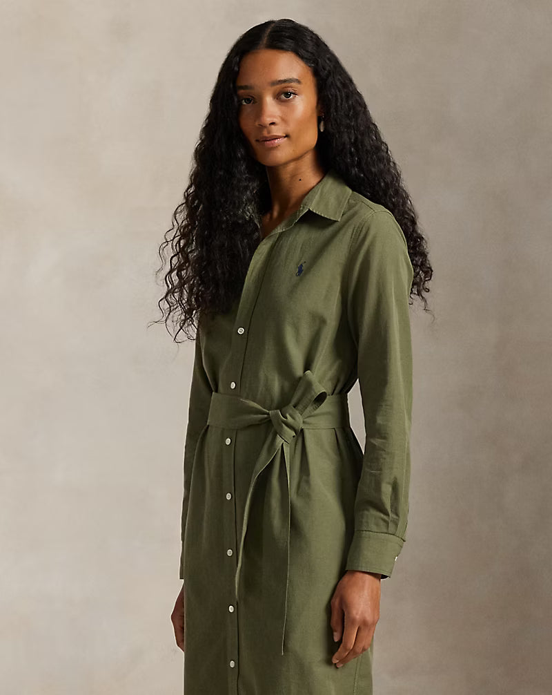 Cotton-Linen Belted Shirtdress