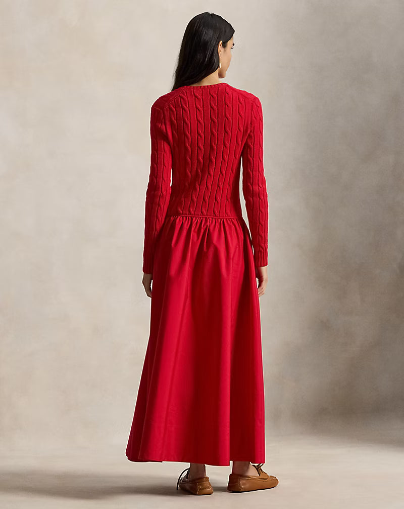 Cable-Knit Bodice Cotton Dress