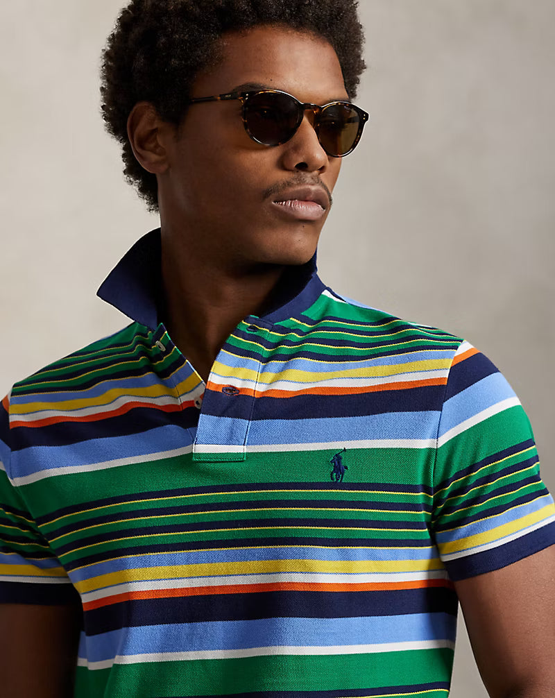 Classic Fit Striped Mesh Polo Shirt