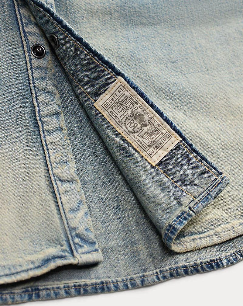 Slim Fit Repaired Denim Western Shirt