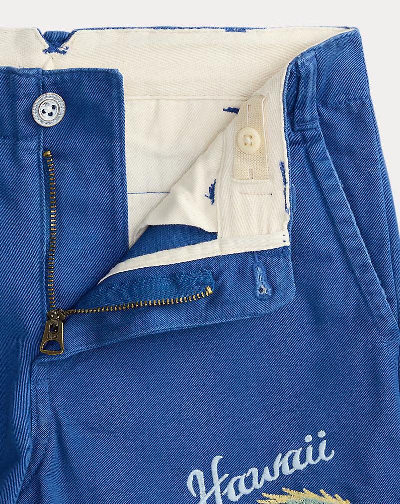 Embroidered Cotton Twill Short