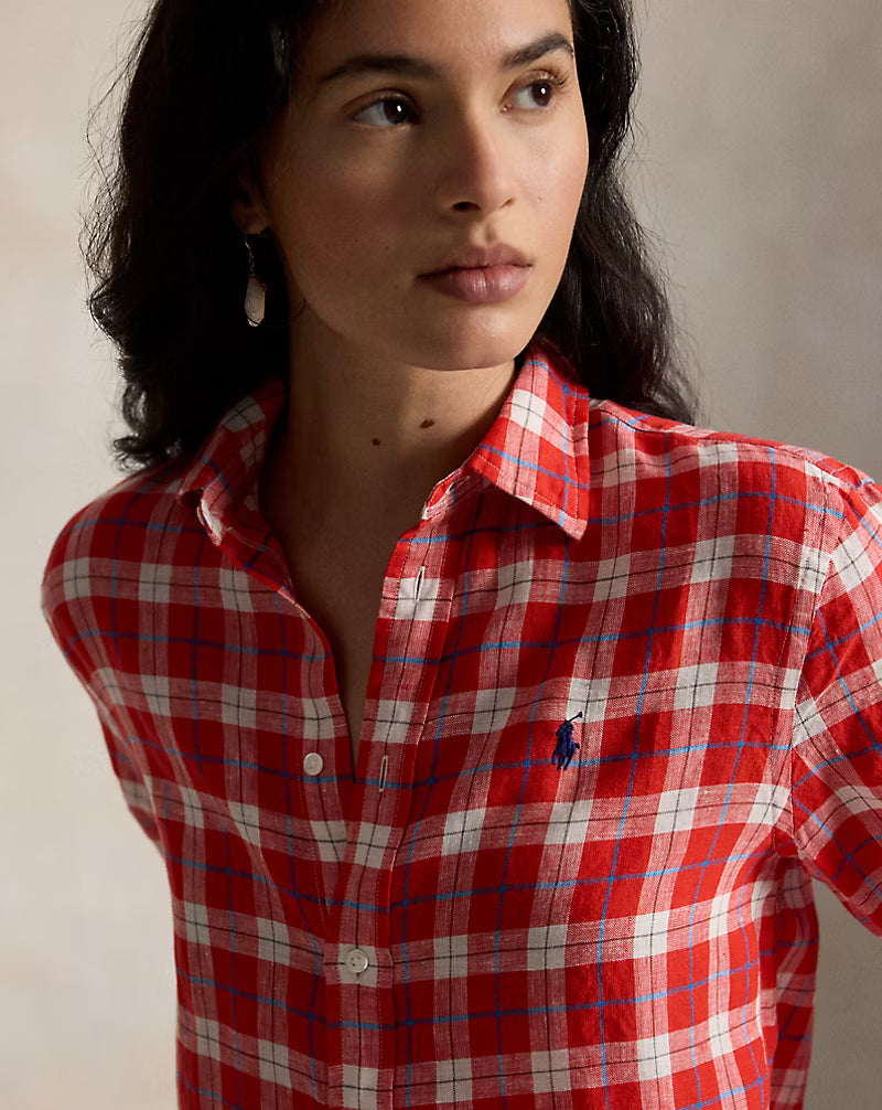 Classic Fit Plaid Linen Shirt