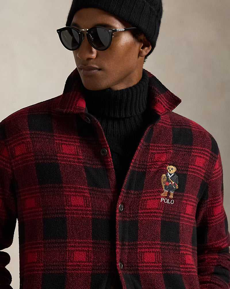 Polo Bear Plaid Fleece Shirt Jacket