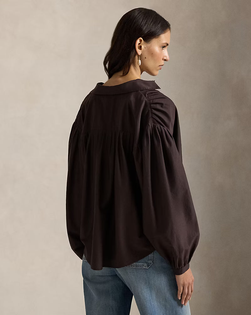 Pleated Cotton-Silk Blouse