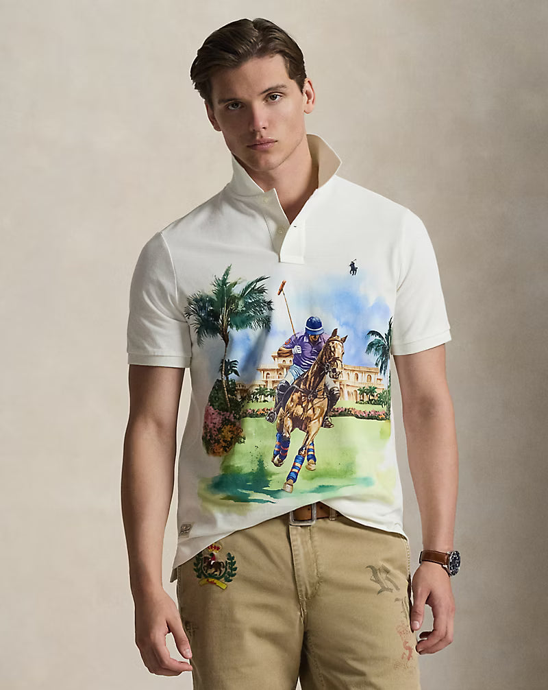Classic Fit Mesh Graphic Polo Shirt
