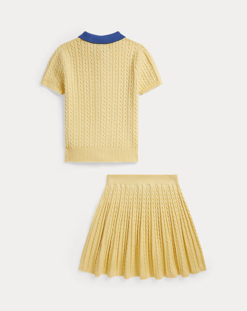 Mini-Cable Cotton Polo Cardigan & Skirt