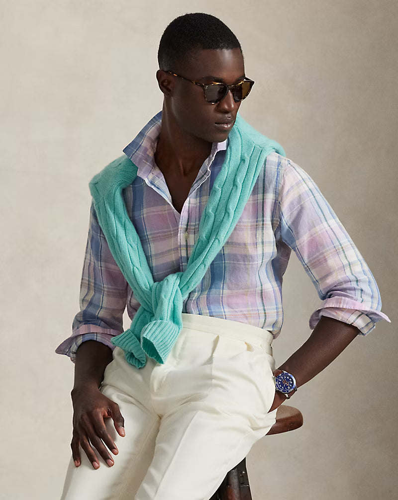 Classic Fit Plaid Slub Linen Shirt
