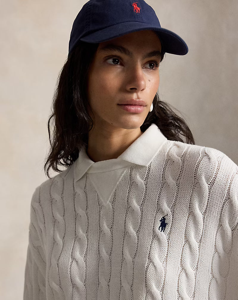 Cable-Knit Cotton Polo-Collar Sweater