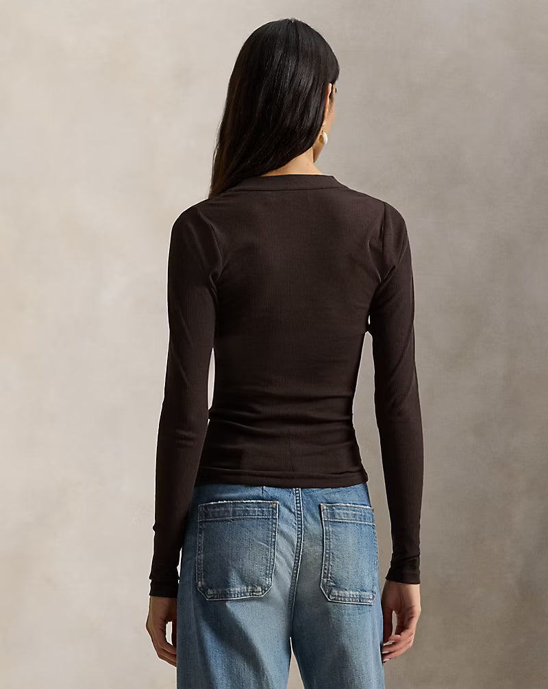 Ribbed Crepe Henley Shirt