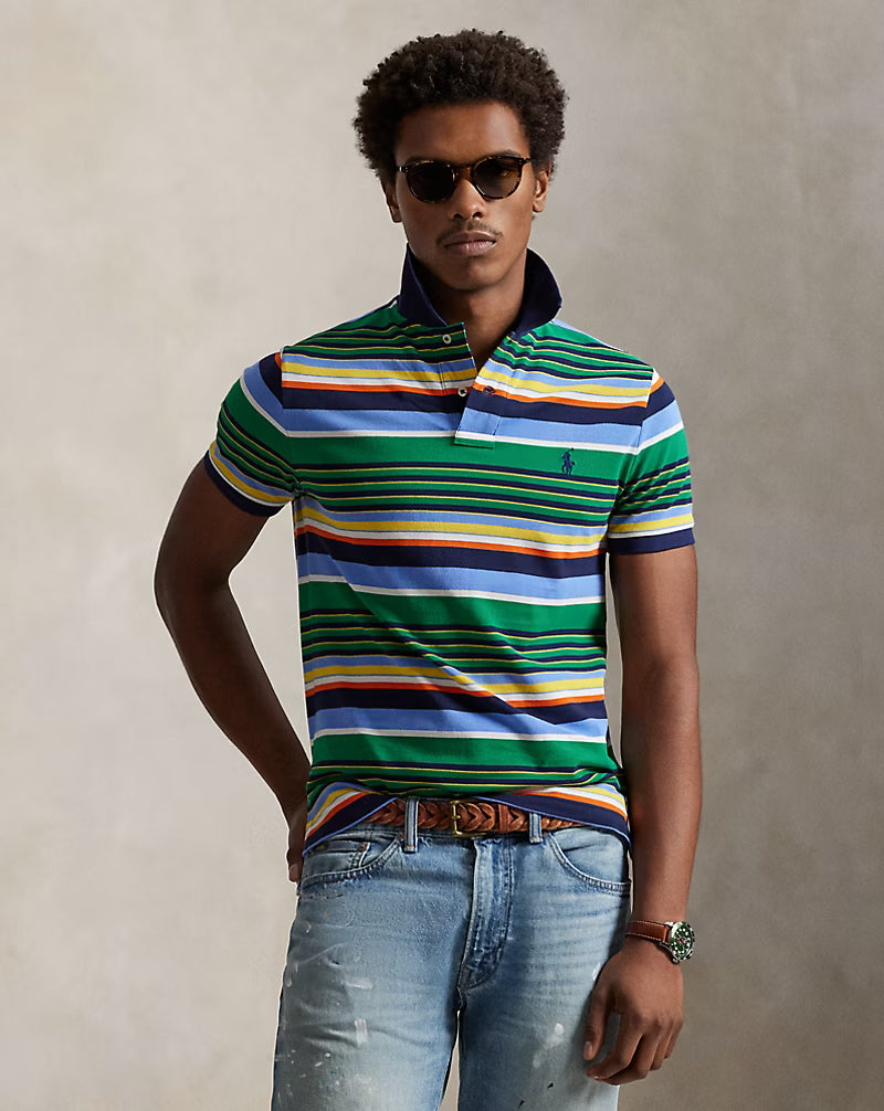 Classic Fit Striped Mesh Polo Shirt