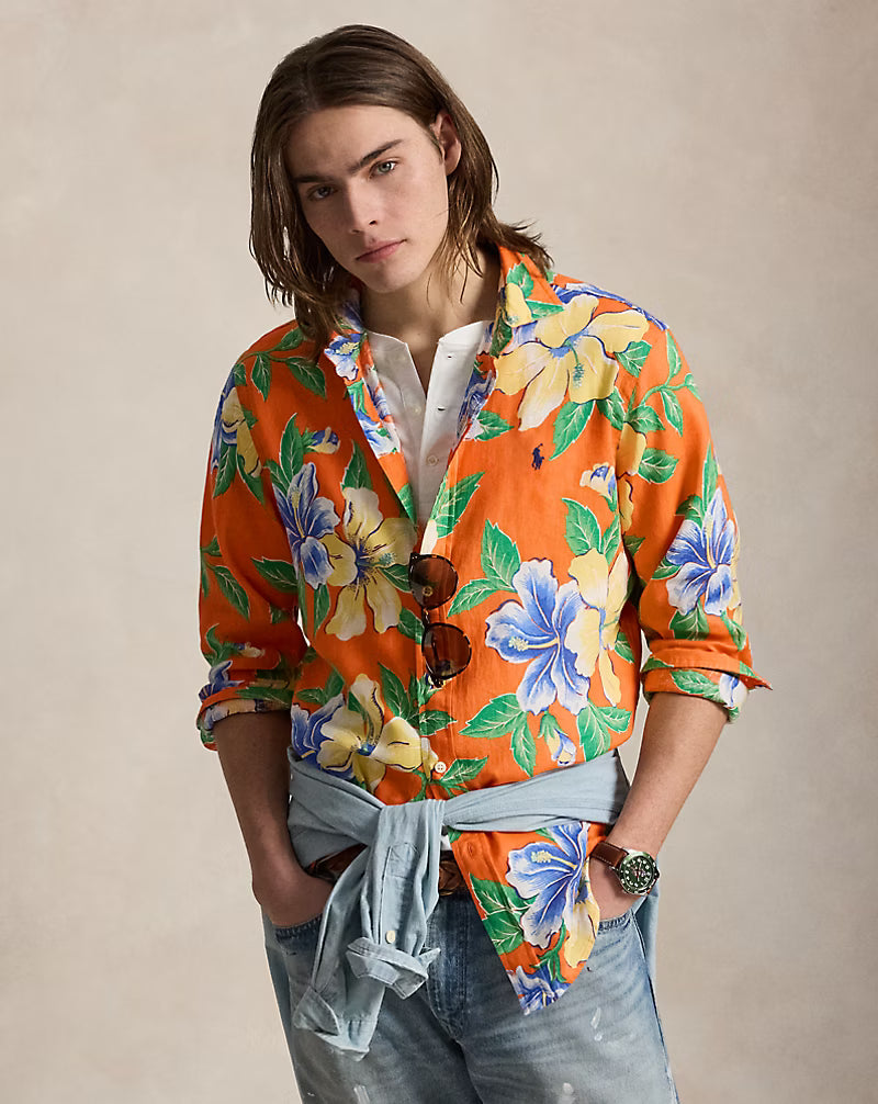 Classic Fit Tropical Floral Linen Shirt