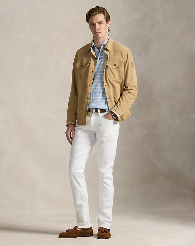 Striped Cotton-Linen Polo Sweater