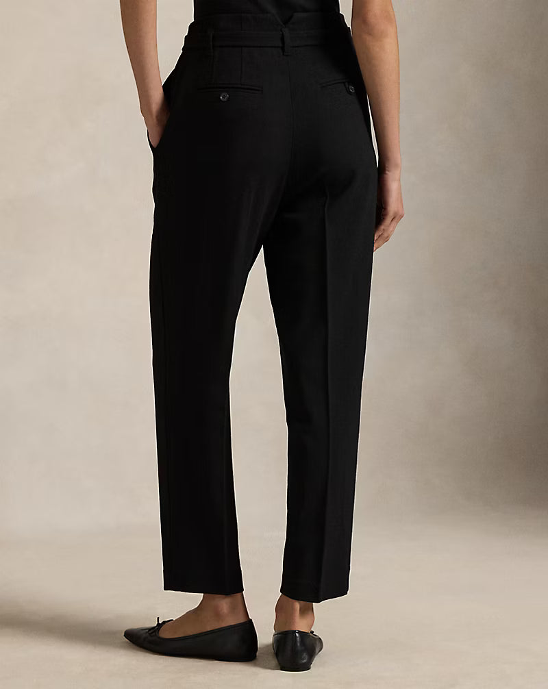 Belted Wool Pleated Tapered Pant