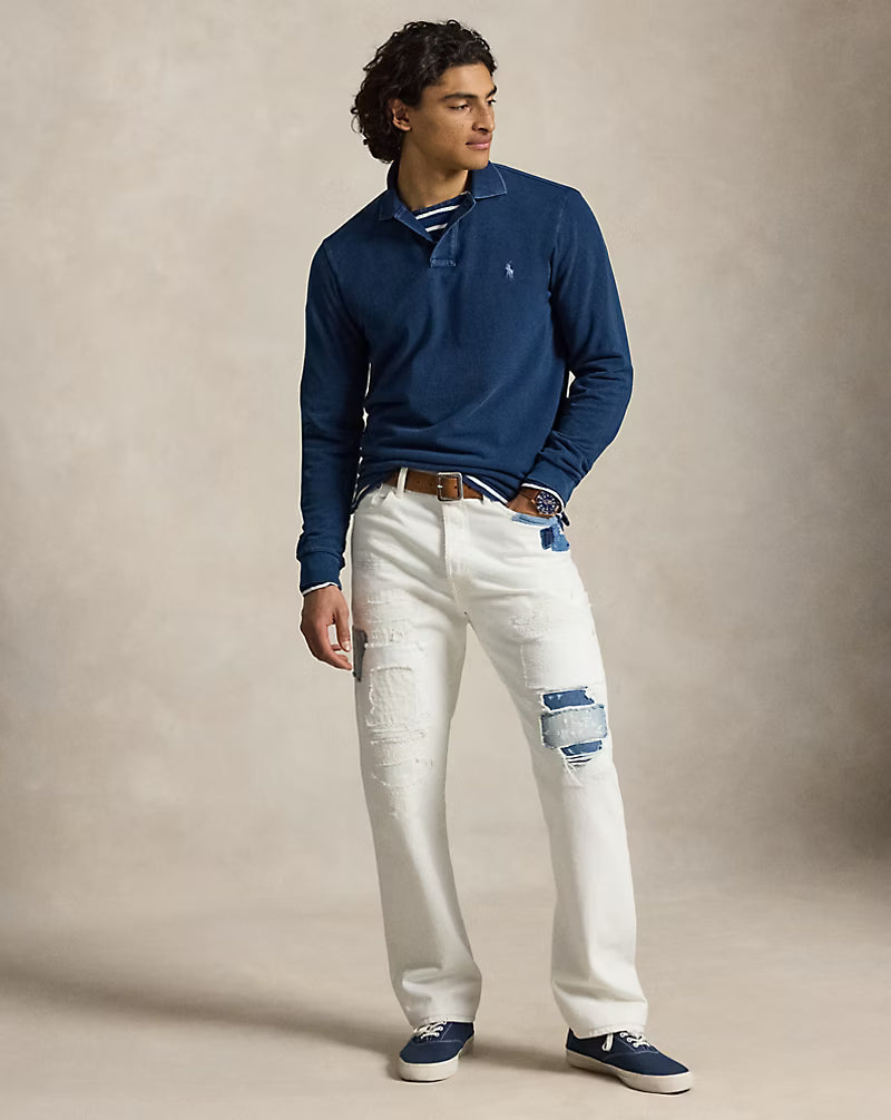 Custom Slim Fit Indigo Mesh Polo Shirt