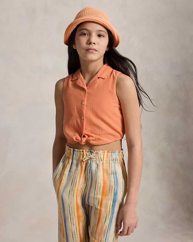 Tie-Front Cotton Gauze Sleeveless Top