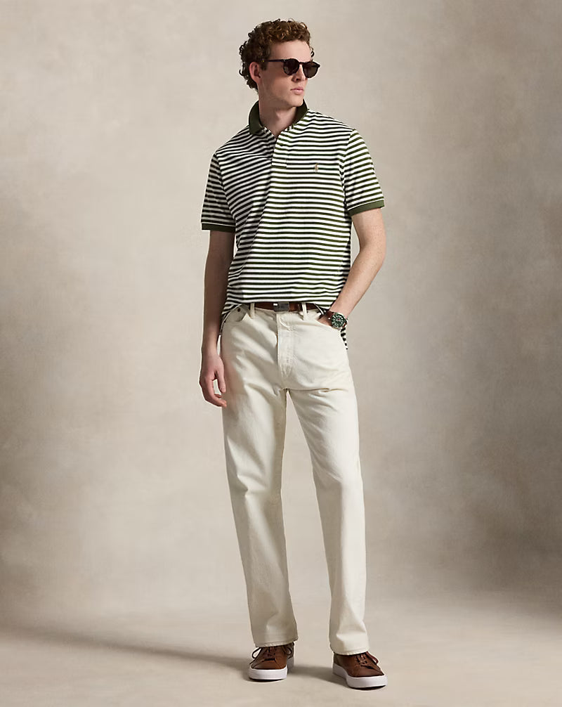 Classic Fit Striped Mesh Polo Shirt