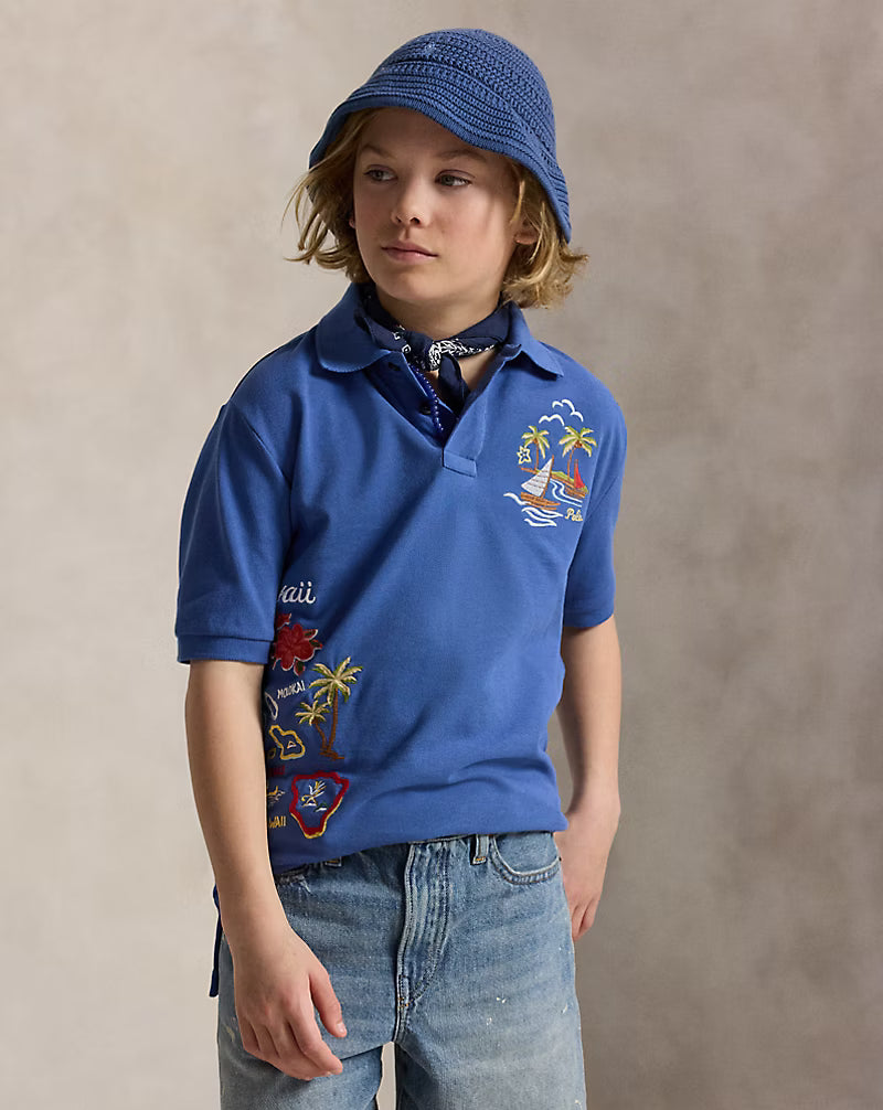 Embroidered Cotton Mesh Polo Shirt