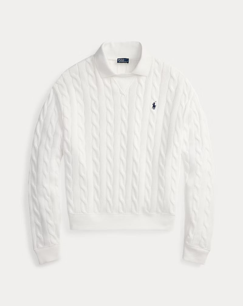 Cable-Knit Cotton Polo-Collar Sweater