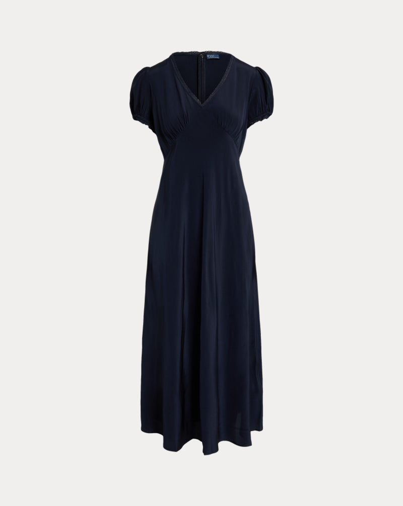 Lace-Trim Silk Dress