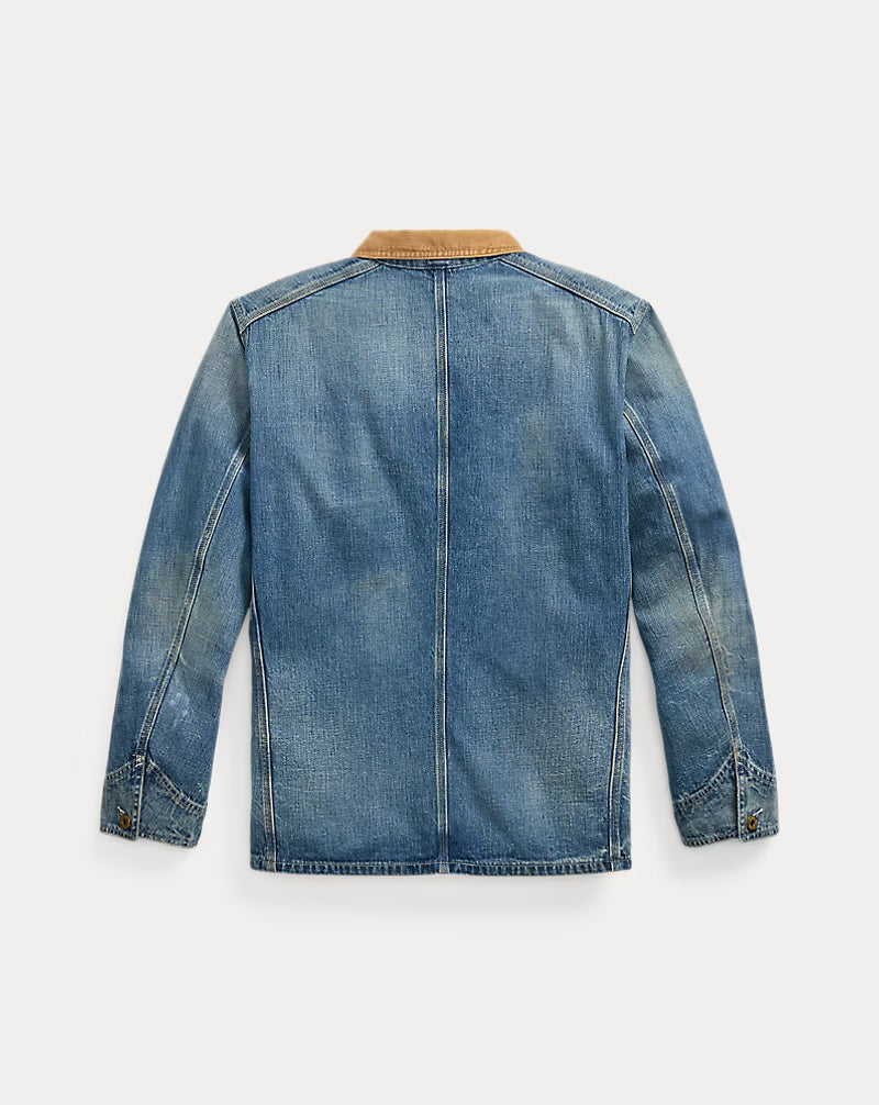 Corduroy-Collar Indigo Denim Jacket