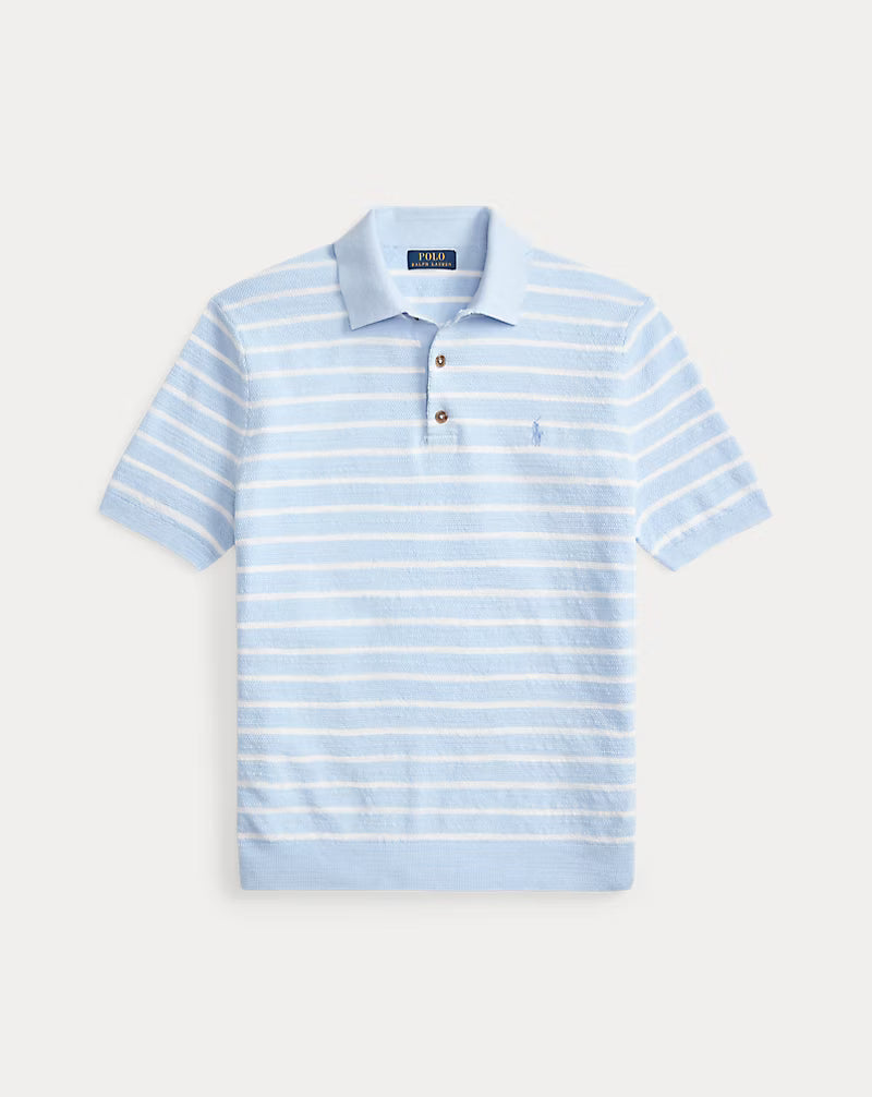 Striped Cotton-Linen Polo Sweater