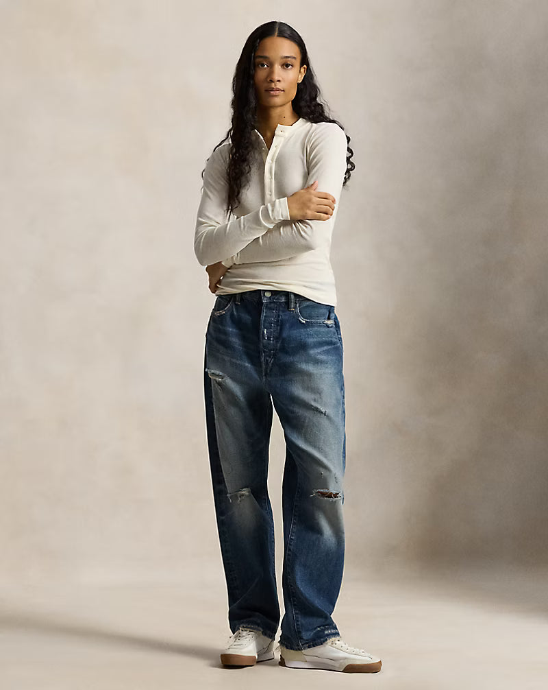 Ribbed Crepe Henley Shirt