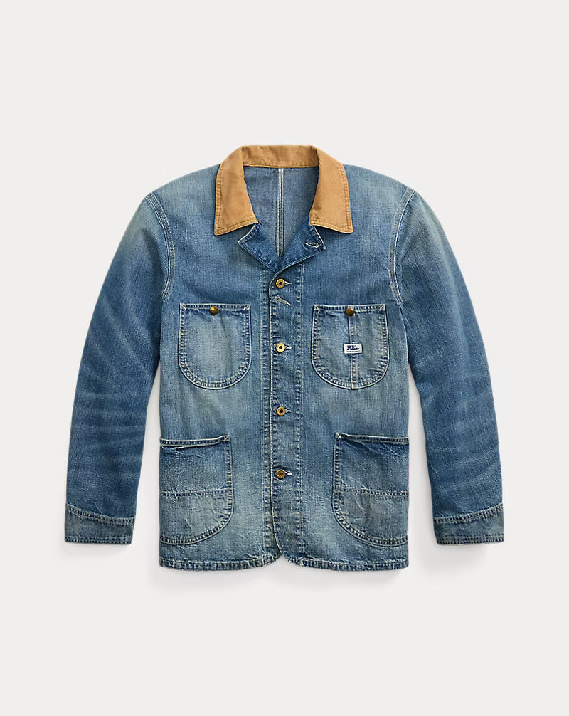 Corduroy-Collar Indigo Denim Jacket