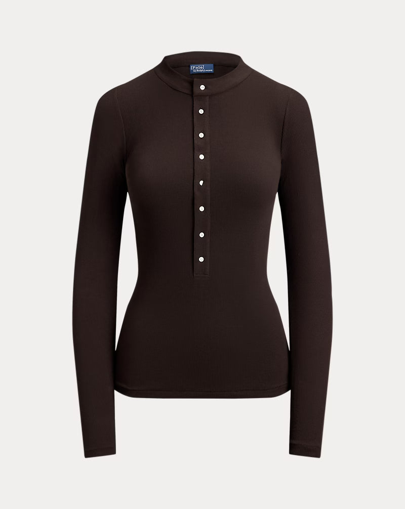 Ribbed Crepe Henley Shirt