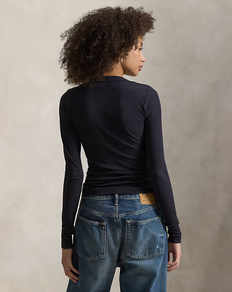 Ribbed Crepe Henley Shirt