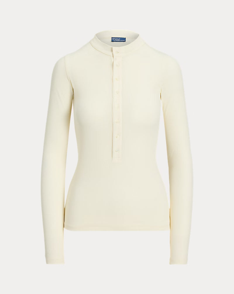 Ribbed Crepe Henley Shirt