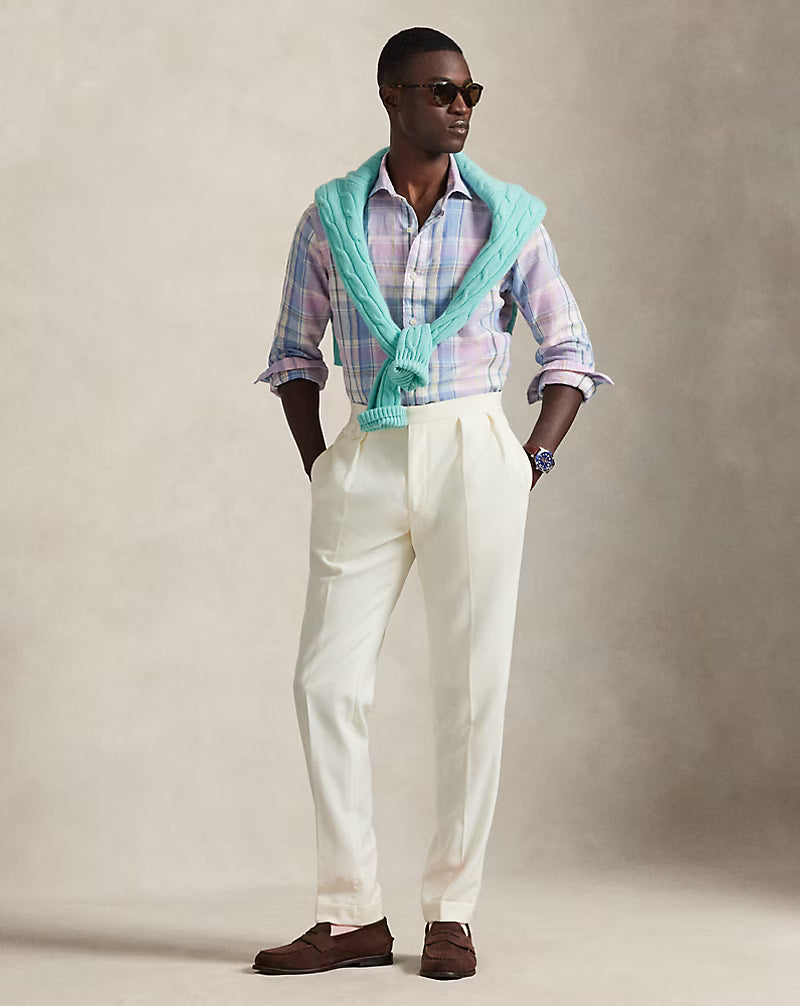 Classic Fit Plaid Slub Linen Shirt
