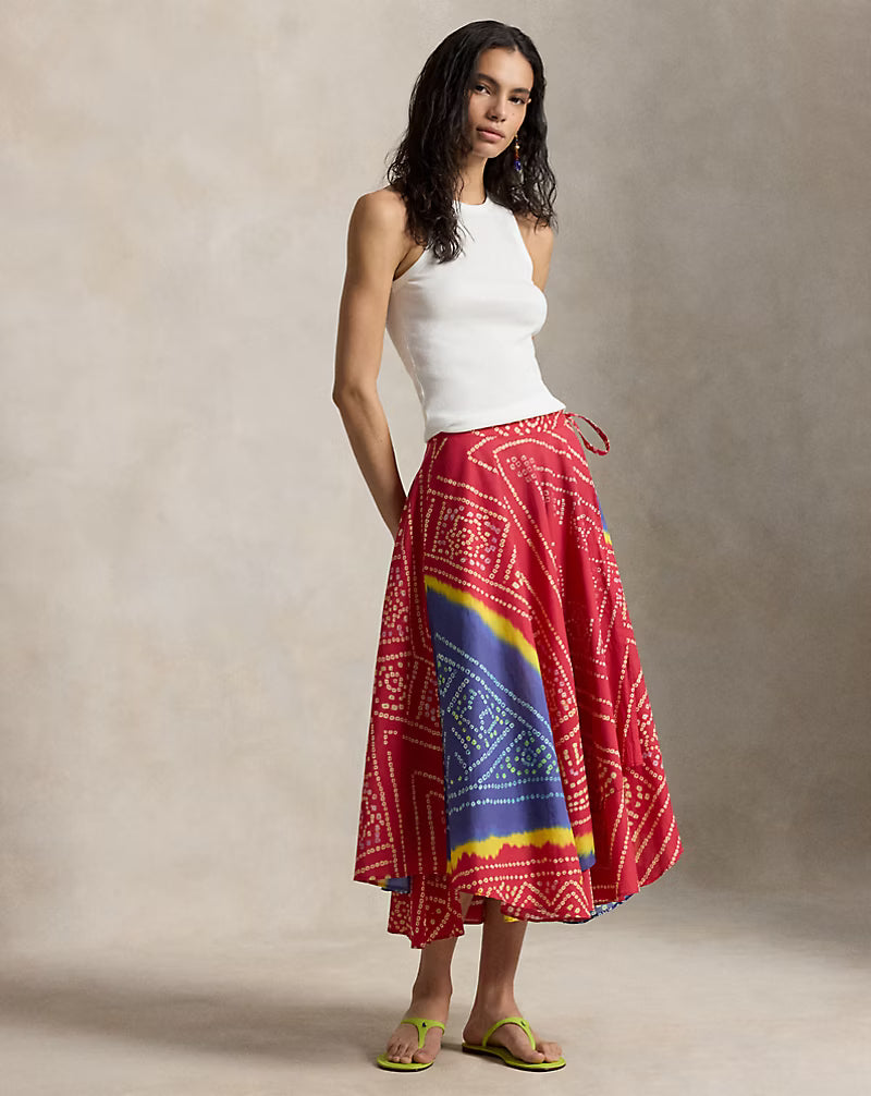 Print Cotton Wrap Skirt