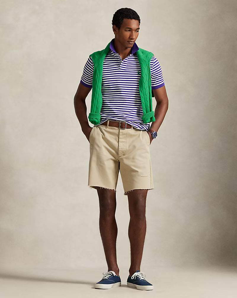 Classic Fit Striped Mesh Polo Shirt