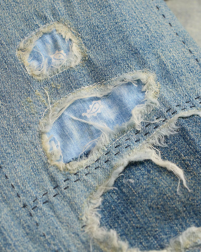 Slim Fit Repaired Denim Western Shirt