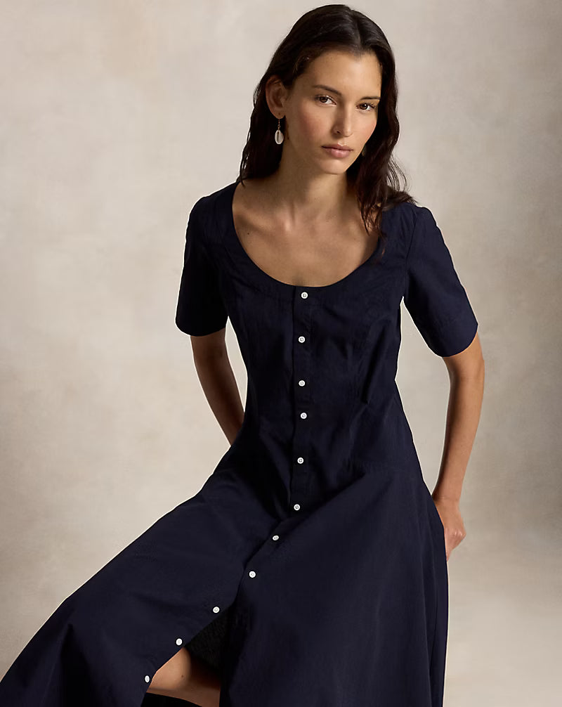 Cotton Canvas Scoopneck Dress