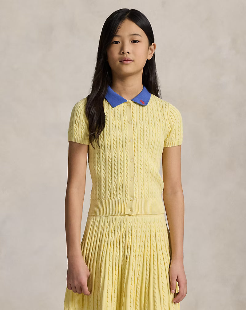 Mini-Cable Cotton Polo Cardigan & Skirt