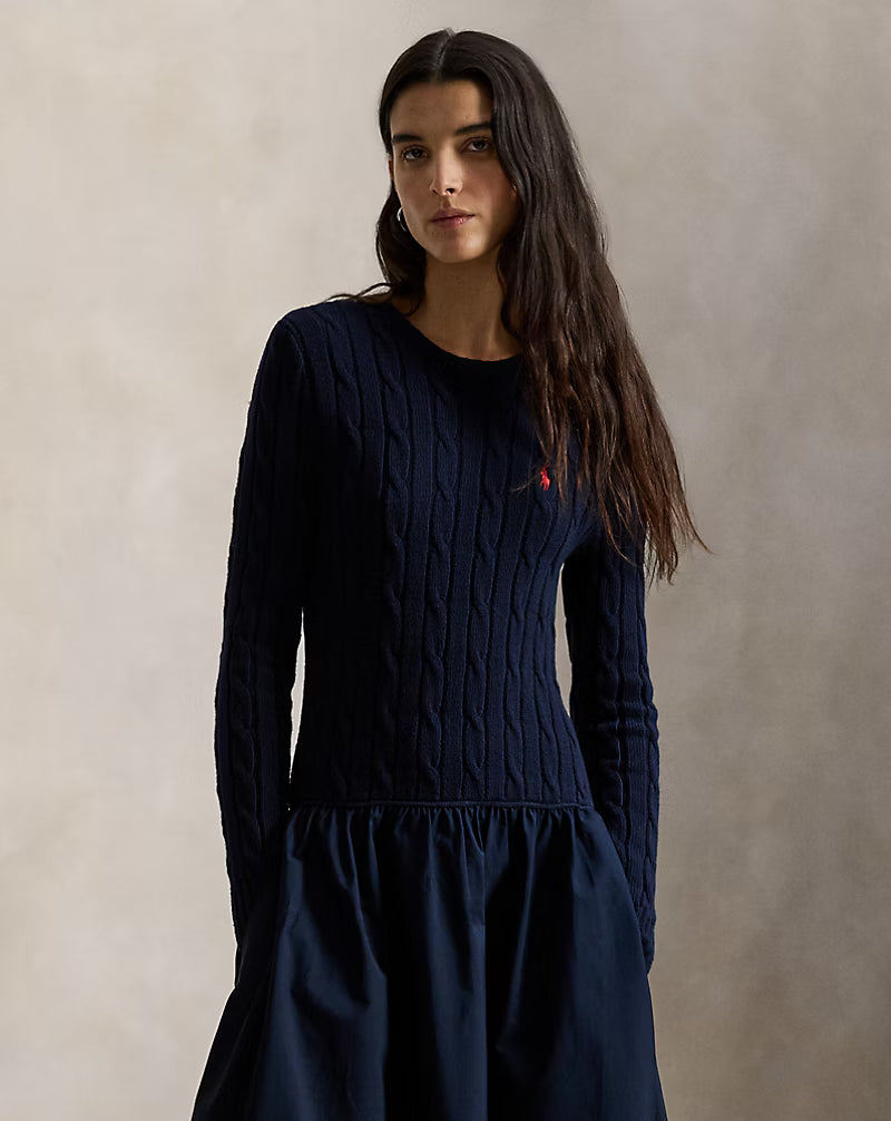 Cable-Knit Bodice Cotton Dress