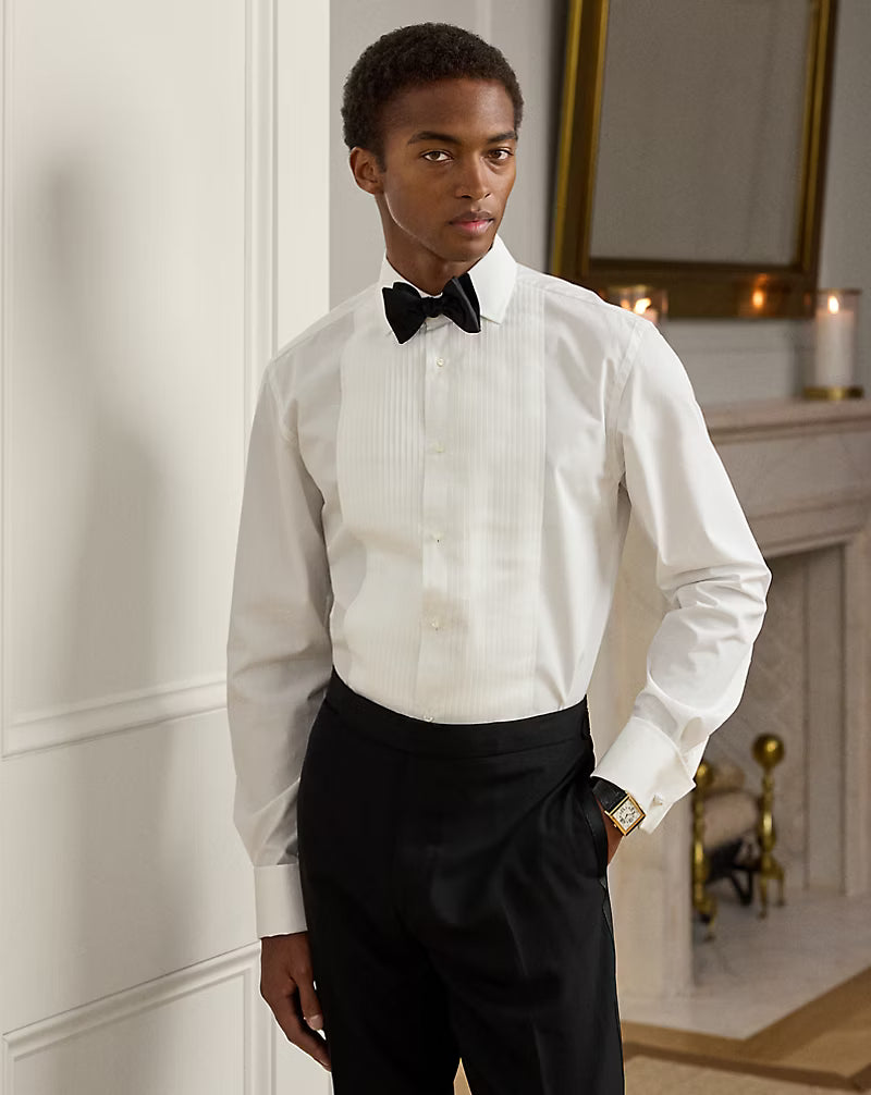 Pleated-Bib French Cuff Tuxedo Shirt