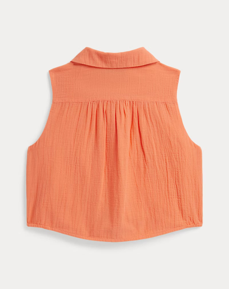 Tie-Front Cotton Gauze Sleeveless Top