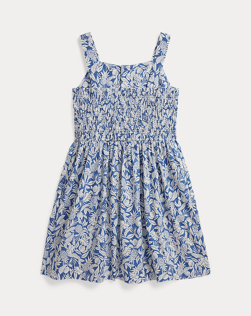 Pineapple-Print Smocked Cotton Dress