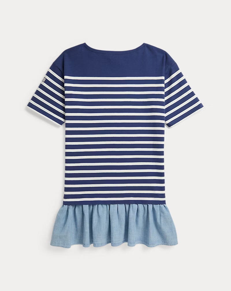 Striped Chambray-Skirt Cotton Dress