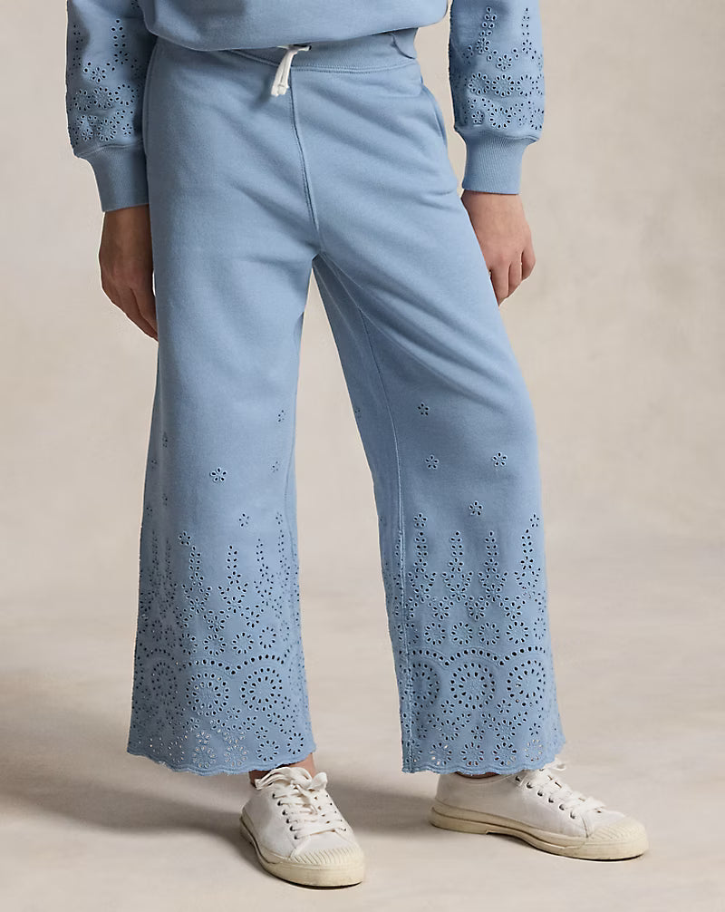Eyelet French Terry Wide-Leg Sweatpant
