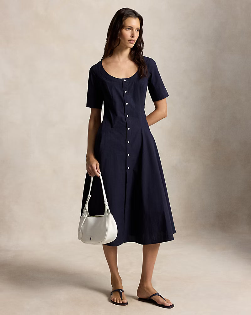 Cotton Canvas Scoopneck Dress